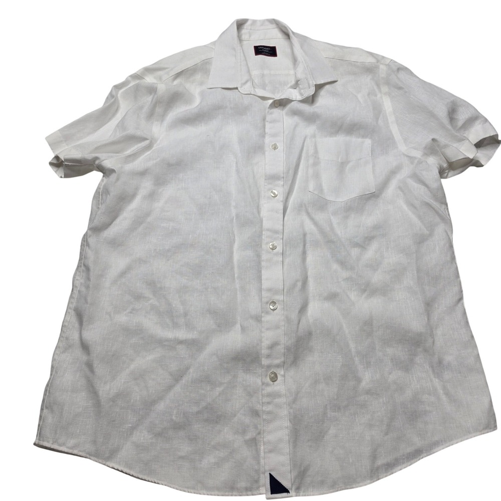 UNTUCKit Cameron White Linen Short Sleeve Shirt Slim Fit XL 40878 Wrinkle Resist